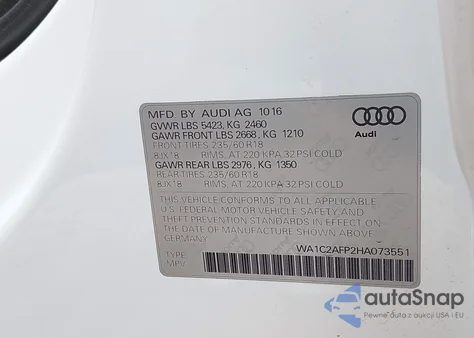 2017 Audi Q5 Premium из США, поврежденный, VIN WA1C2AFP2HA073551